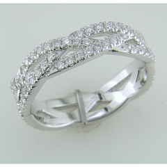Three Row Woven Diamond Eternity Wedding Band Ring 18K White Gold