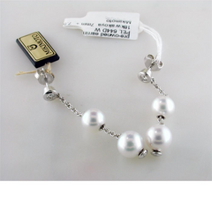 Pre-owned Mikimoto Pearls in Motion 7-7.5mm White Akoya Dangle Drop Diamond Earrings PEL 644DW