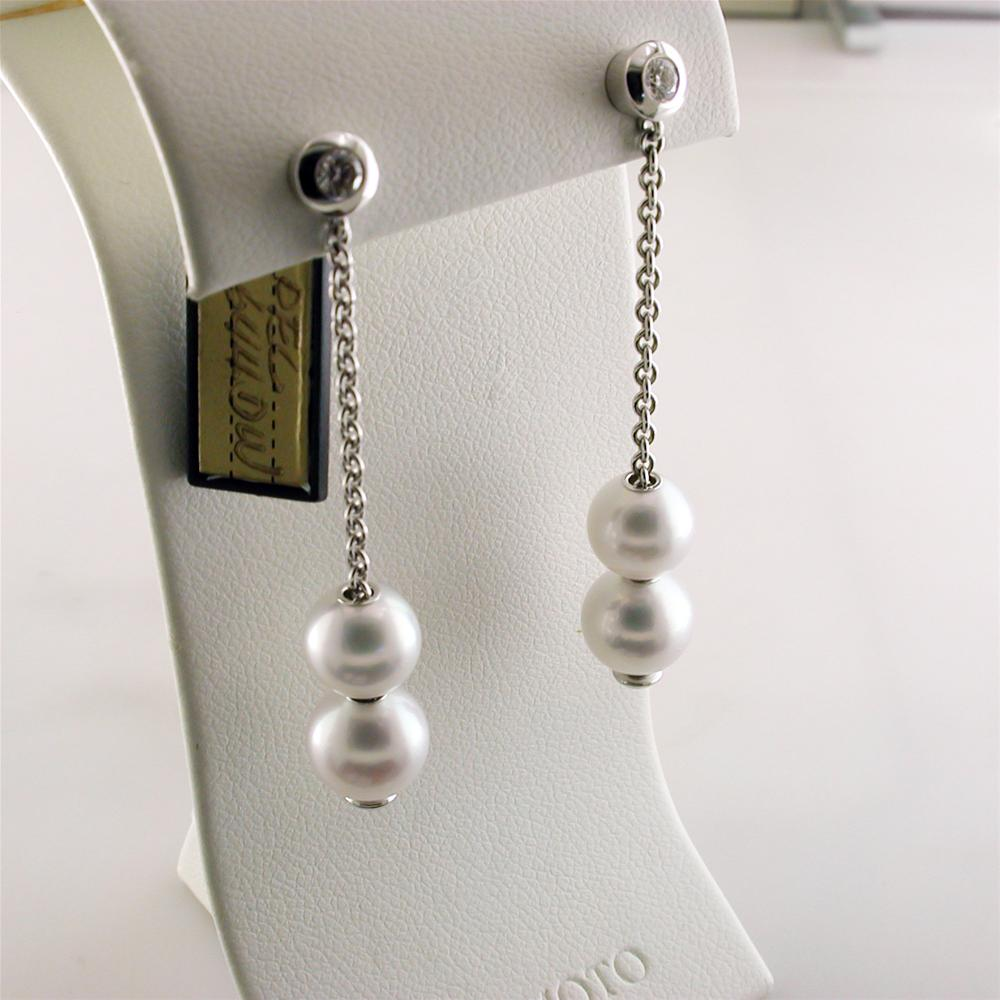 Pre-owned Mikimoto Pearls in Motion 7-7.5mm White Akoya Dangle Drop Diamond Earrings PEL 644DW