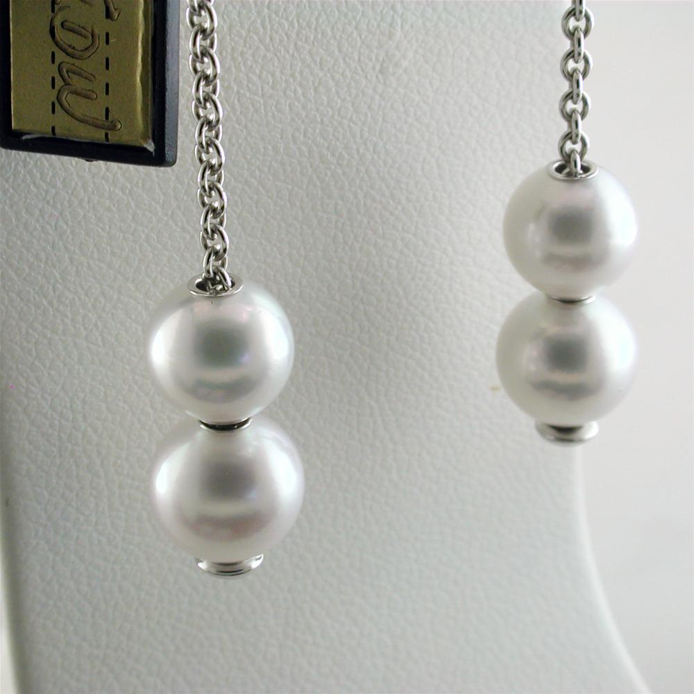 Pre-owned Mikimoto Pearls in Motion 7-7.5mm White Akoya Dangle Drop Diamond Earrings PEL 644DW