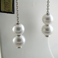 Pre-owned Mikimoto Pearls in Motion 7-7.5mm White Akoya Dangle Drop Diamond Earrings PEL 644DW