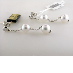 Pre-owned Mikimoto Pearls in Motion 7-7.5mm White Akoya Dangle Drop Diamond Earrings PEL 644DW