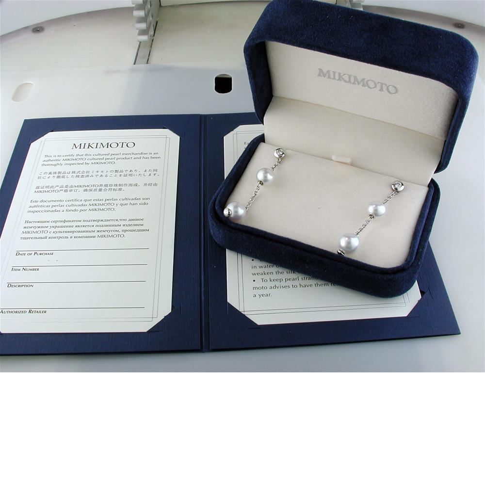 Pre-owned Mikimoto Pearls in Motion 7-7.5mm White Akoya Dangle Drop Diamond Earrings PEL 644DW