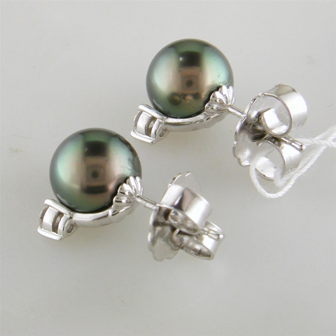 Pre-owned Mikimoto Black South Sea Stud Earrings with Diamonds PES 902BDW