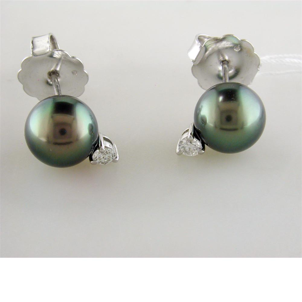 Pre-owned Mikimoto Black South Sea Stud Earrings with Diamonds PES 902BDW