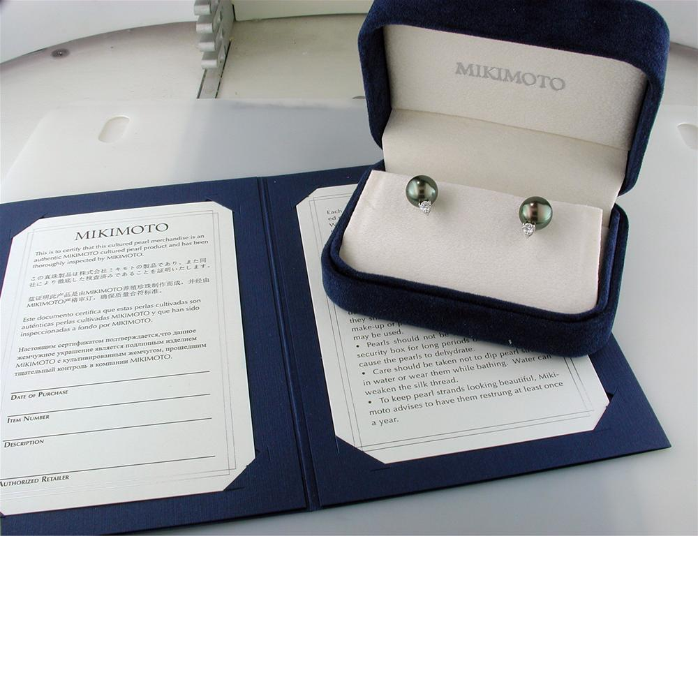 Pre-owned Mikimoto Black South Sea Stud Earrings with Diamonds PES 902BDW