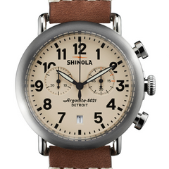 Shinola 41mm Gents Runwell Chronograph Cream Dial Brown Leather Watch 10000099