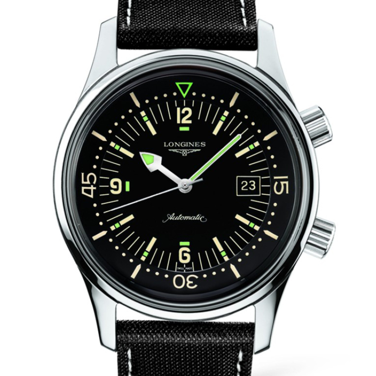Longines Legend Diver Watch Automatic Black Dial Steel Kevlar Strap 42mm L3.674.4.50.0