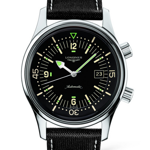 Longines Legend Diver Watch Automatic Black Dial Steel Kevlar Strap 42mm L3.674.4.50.0