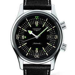 Longines Legend Diver Watch Automatic Black Dial Steel Kevlar Strap 42mm L3.674.4.50.0