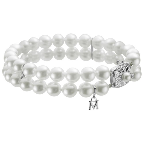 Mikomoto Double Strand Akoya White Pearl Bracelet 7"