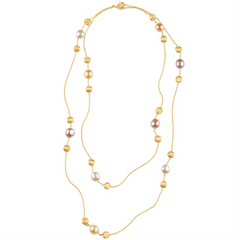 Marco Bicego Africa Pink White Pearl Yellow Gold Necklace 46"