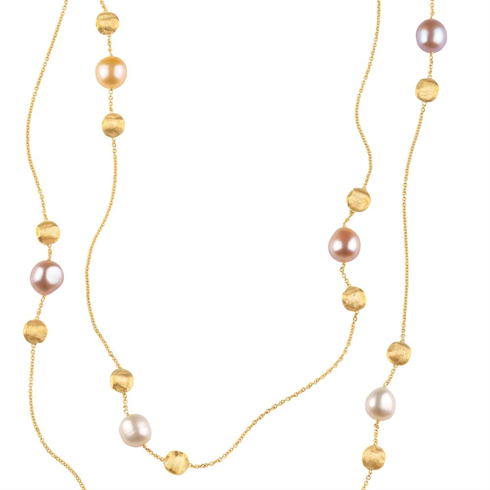 Marco Bicego Africa Pink White Pearl Yellow Gold Necklace 46"
