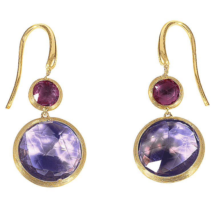 Marco Bicego Jaipur Amethyst Pink Mixed Gems Drop Yellow Gold Earrings OB900