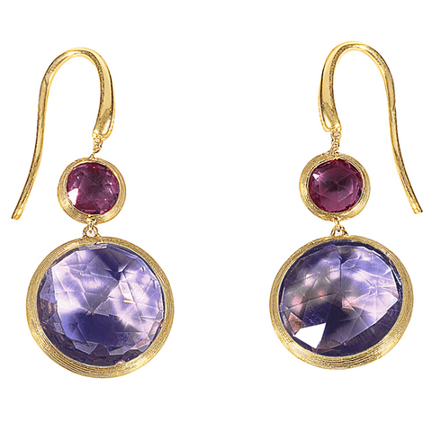 Marco Bicego Jaipur Amethyst Pink Mixed Gems Drop Yellow Gold Earrings OB900