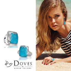 Doves "St. Barth's Blue" Triangle Turquoise & White Topaz Pendant Necklace with Diamonds