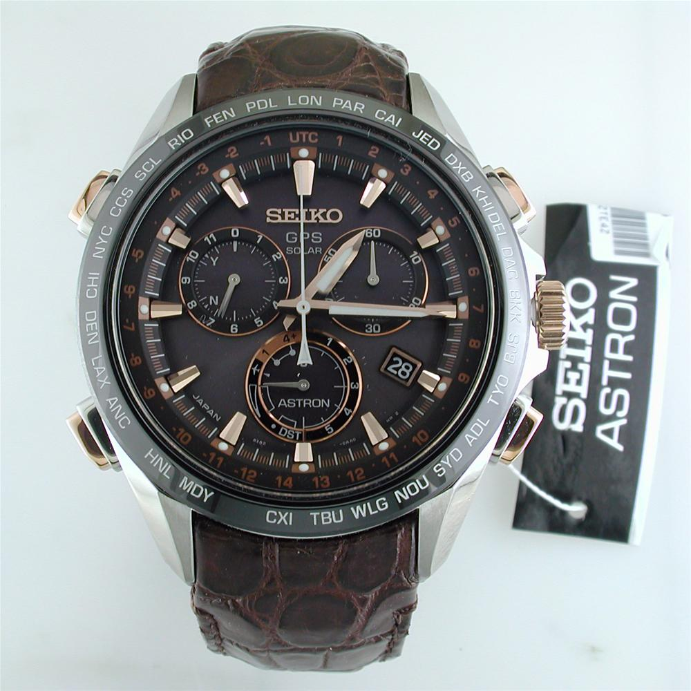 Seiko Astron GPS Solar 8 series Titanium & Ceramic Bezel Watch Black Dial Rose Gold 44.6mm SSE025