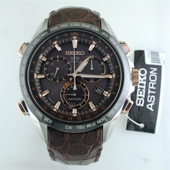Seiko Astron GPS Solar 8 series Titanium & Ceramic Bezel Watch Black Dial Rose Gold 44.6mm SSE025