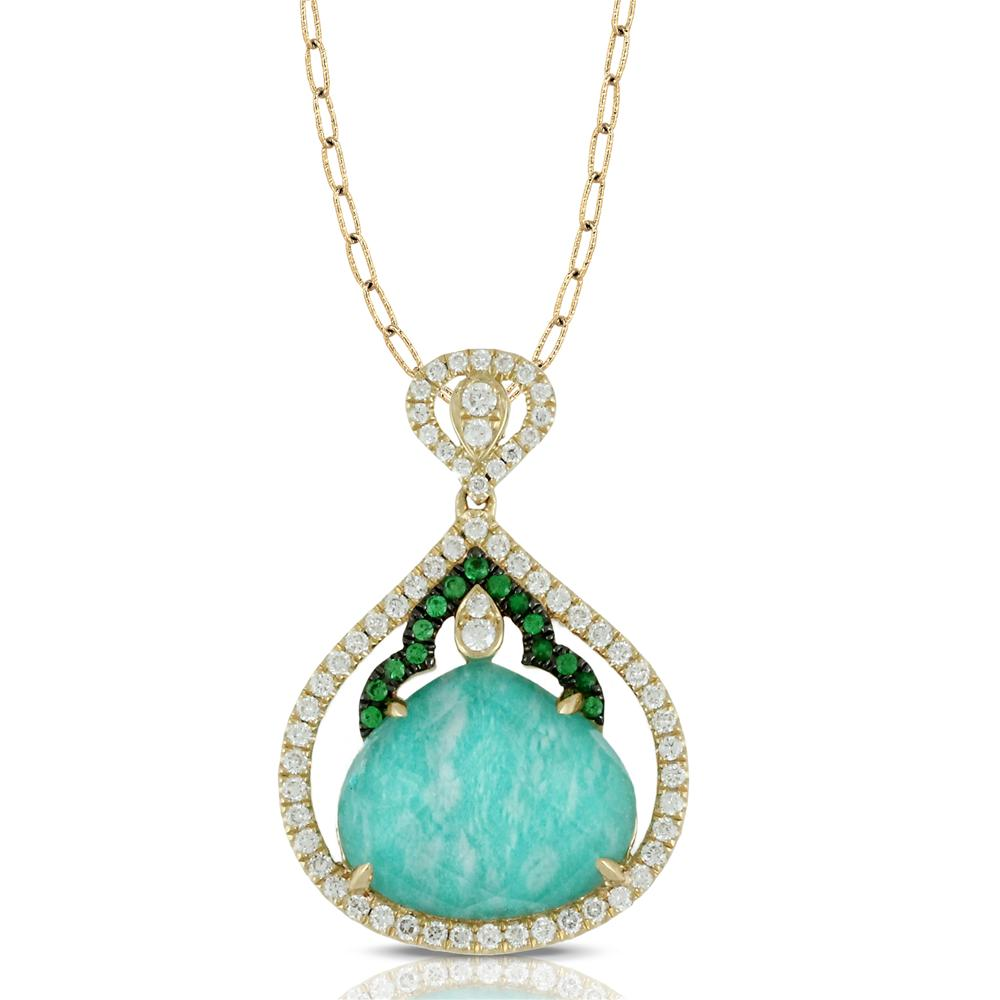 Doves Amazonite & White Topaz Pendant with Tsavorite & Diamond Halo Necklace