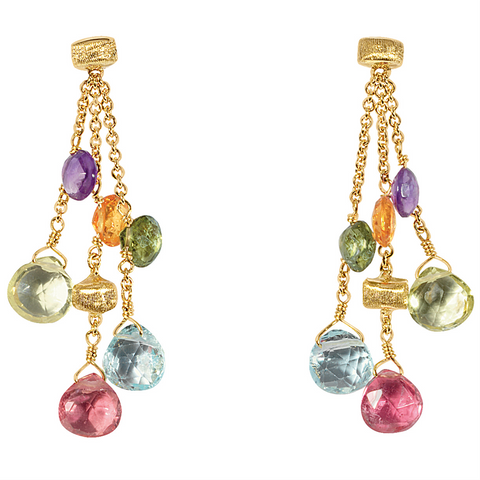 Marco Bicego Paradise Triple Drop Color Gemstone Yellow Gold  Earrings OB915