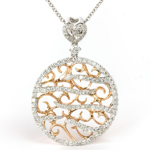 18K White & Rose Gold Filigree Vintage Style Diamond Pendant 1/2 Carat