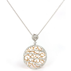 18K White & Rose Gold Filigree Vintage Style Diamond Pendant 1/2 Carat