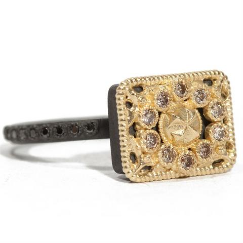 Armenta Old World Small Tapestry Rectangle Champagne & Black Diamond Ring