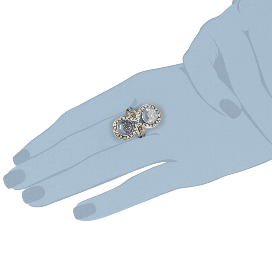 Moritz Glik Kaleidoscope 18K Gold, Oxidized Silver with Black and White Diamonds Ring