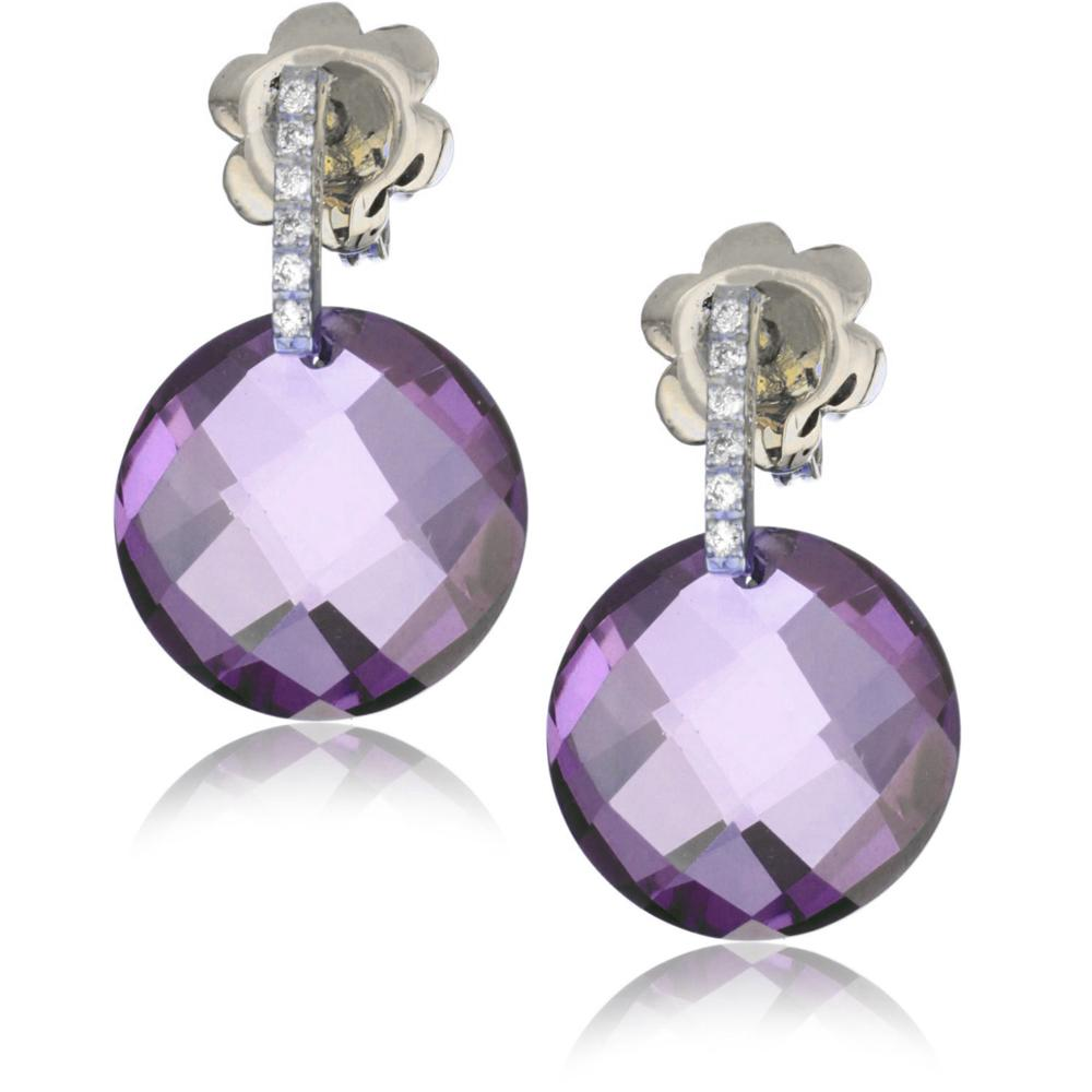 Suzanne Kalan Round Amethyst & Diamond Dangle Earrings White Gold