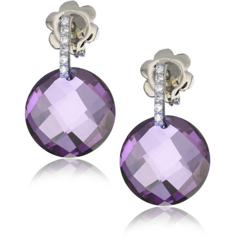 Suzanne Kalan Round Amethyst & Diamond Dangle Earrings White Gold