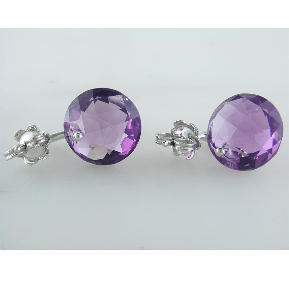 Suzanne Kalan Round Amethyst & Diamond Dangle Earrings White Gold
