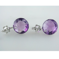 Suzanne Kalan Round Amethyst & Diamond Dangle Earrings White Gold