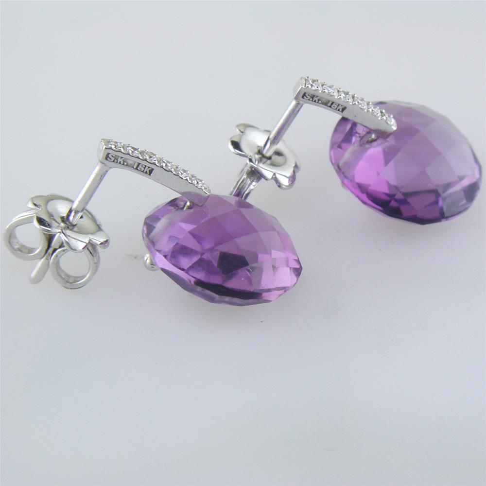 Suzanne Kalan Round Amethyst & Diamond Dangle Earrings White Gold