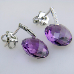 Suzanne Kalan Round Amethyst & Diamond Dangle Earrings White Gold