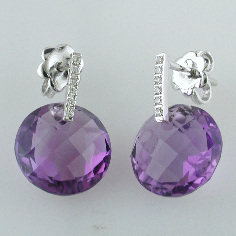 Suzanne Kalan Round Amethyst & Diamond Dangle Earrings White Gold
