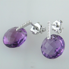 Suzanne Kalan Round Amethyst & Diamond Dangle Earrings White Gold