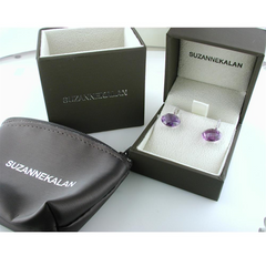 Suzanne Kalan Round Amethyst & Diamond Dangle Earrings White Gold