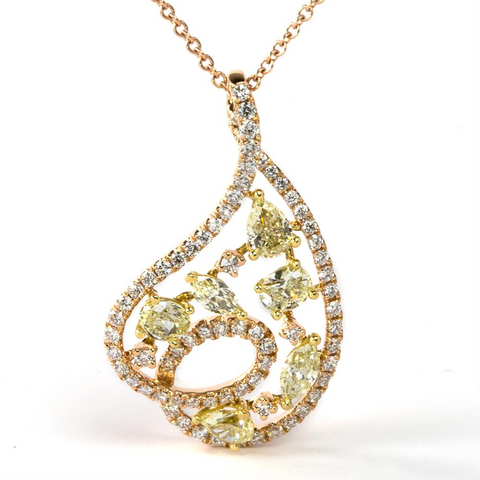 Rose Gold Teardrop Pendant with Mixed Shapes of Yellow Diamonds
