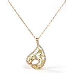 Rose Gold Teardrop Pendant with Mixed Shapes of Yellow Diamonds