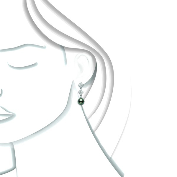 Mikimoto Classic Elegance Black South Sea Pearl Long Diamond Earrings
