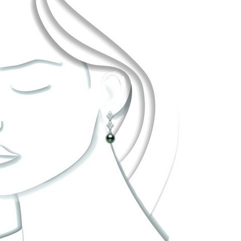 Mikimoto Classic Elegance Black South Sea Pearl Long Diamond Earrings