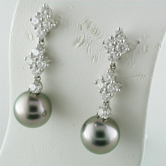 Mikimoto Classic Elegance Black South Sea Pearl Long Diamond Earrings