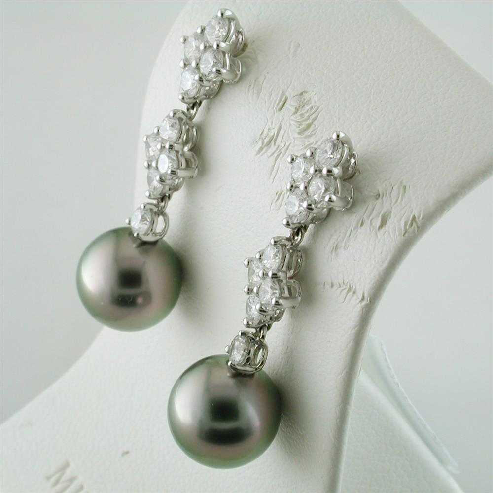 Mikimoto Classic Elegance Black South Sea Pearl Long Diamond Earrings