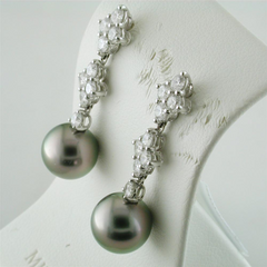 Mikimoto Classic Elegance Black South Sea Pearl Long Diamond Earrings