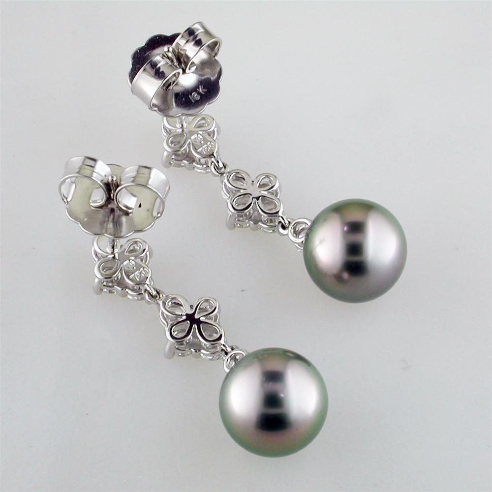 Mikimoto Classic Elegance Black South Sea Pearl Long Diamond Earrings