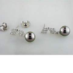 Mikimoto Classic Elegance Black South Sea Pearl Long Diamond Earrings