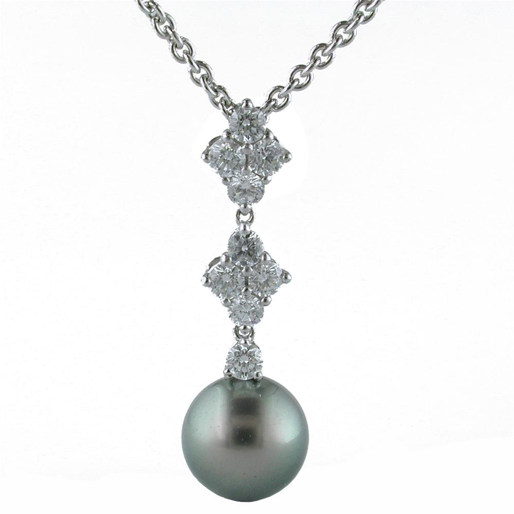 Mikimoto Classic Elegance Black South Sea Pearl Diamond Pendant White Gold