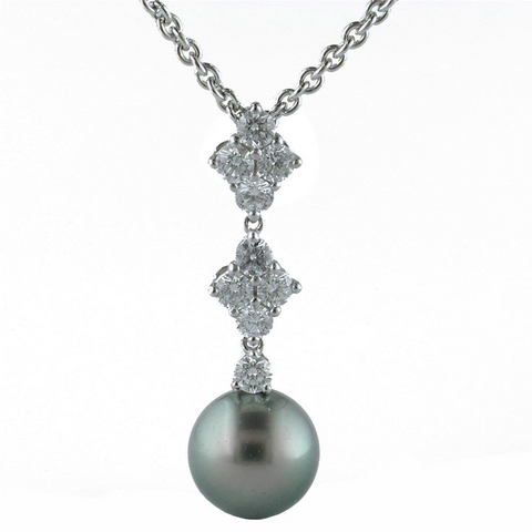 Mikimoto Classic Elegance Black South Sea Pearl Diamond Pendant White Gold