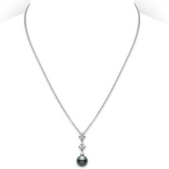 Mikimoto Classic Elegance Black South Sea Pearl Diamond Pendant White Gold
