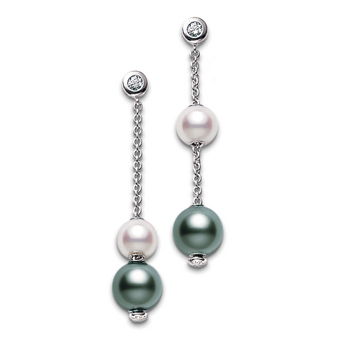 Mikimoto 8mm Akoya & 10mm Black South Sea Pearls in Motion Dangle Drop Earrings PEL 644 ABDW
